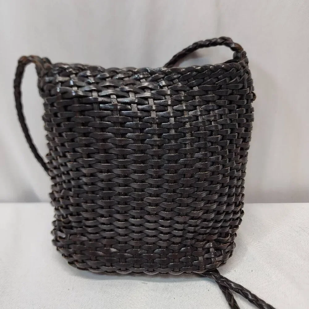 Elllepi Genuine Leather Woven Leather Bucket Crossbody Bag Handmade - Picture 2 of 9